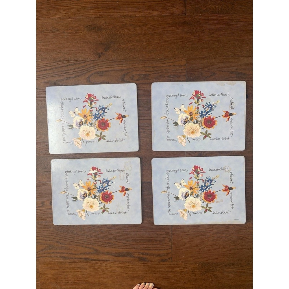Pimpernel‎ Placemats (4) Southern Texas Wildflowers Wood Cork Used Cottagecore